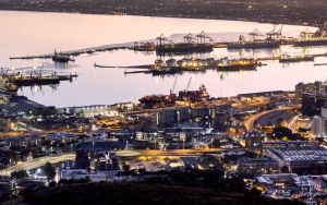 Aerial dawn view of Table Bay Harbor